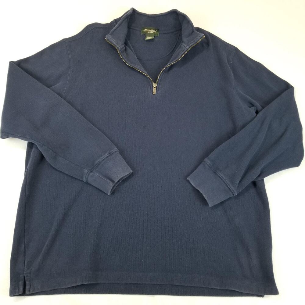 Eddie Bauer Sweater Mens XLT Blue 1/4 Zip Mock Neck Cotton Pullover Tall Casual - Picture 12 of 12
